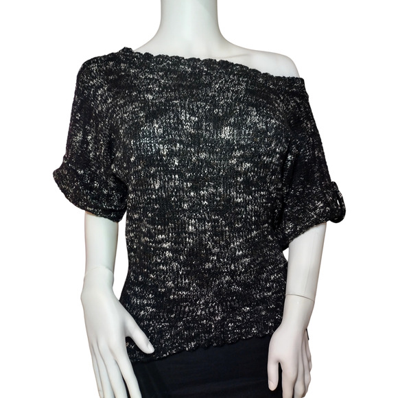 Sweater Project Sweater Short Sleeves Cuffed Pullover Knit Black Womens Large - Picture 2 of 9